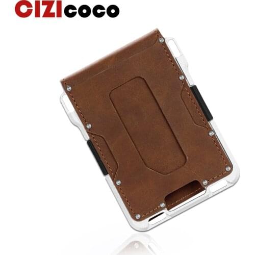 Men Card Holder Rfid Aluminium Metal Wallets Small Short Magic Wallet Money Bag Vintage Male Trifold Leather Magic Wallet