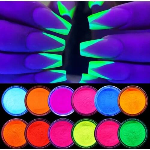 Neon Pigment Powder Fluorescent Nail Glitter Set Colorful Flakes Shiny Nail Powder Dust DIY Gel Polish Decorations
