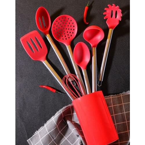 Silicone Kitchen Utensils Set Stainless Steel Handle Cooking Turner Dinnerware Set Non-stick Spatula Cookware kitchen Tools