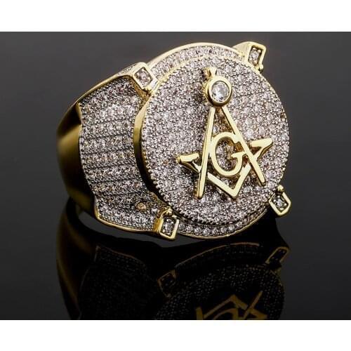New Trendy AG Freemason Ring Mens Ring Bohemian Crystal Inlaid Ring Austrian Rhinestone Metal Ring Accessory Party Jewelry