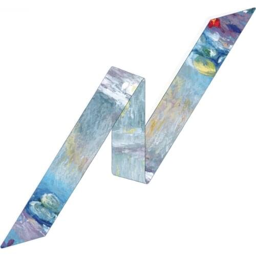 New Oil Painting Hair Scarf Fashion Women Headband Brand Silk Scarf Bag Skinny Scarves Design Wrist Towel Foulard Neckerchief