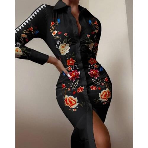 Autumn 2021 Women Long Sleeve Mid Dress Fashion Print Shirts Dress Elegant Ladies Splice Long Shirt Dress Irregular Party Dress