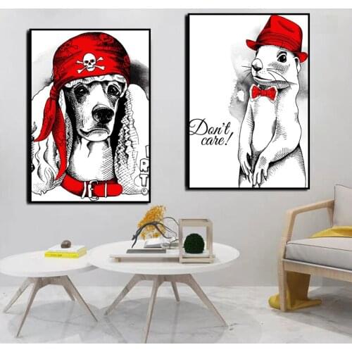 Poster HD Print Puppy With Red Bandana Mouse Animal Hat Nordic Canvas Painting Childrens Room Bedroom Wall Art Picture