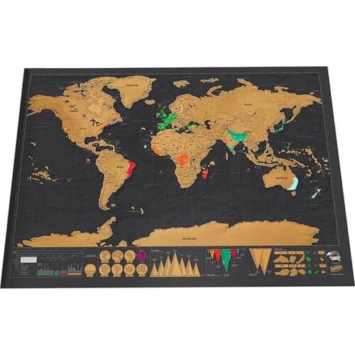 Deluxe Erase Black World Map Scratch off World Map Personalized Travel Scratch for Map Room Home Decoration Wall Stickers