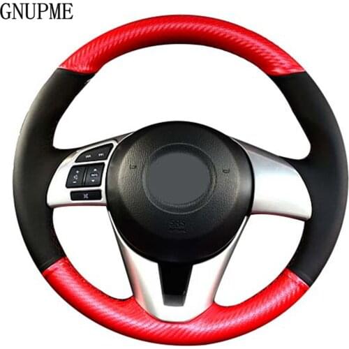 DIY Black Genuine Leather Carbon Fiber Car Steering Wheel Cover for Mazda CX-5 CX5 Atenza 2014 New Mazda 3 CX-3 2016