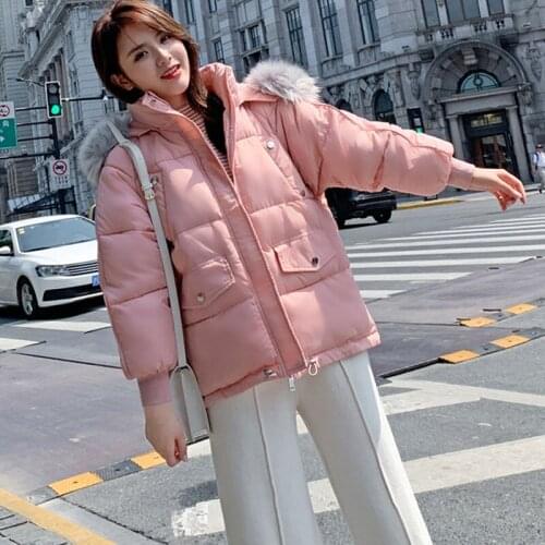 Warm Thicken Winter Women Jacket Solid Loose Fur Collar Hooded Cotton Padded Coat for Ladies Casual Wool Liner Parkas