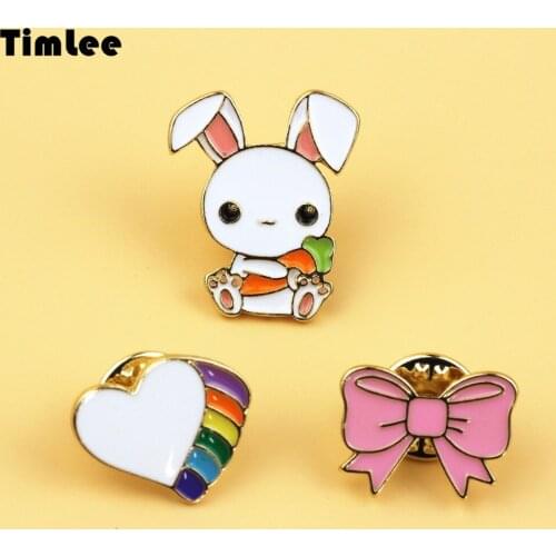 Timlee X206 Free shipping Cute Rabbit Heart Pink Bowknot Alloy Brooch Pins,Fashion Jewelry