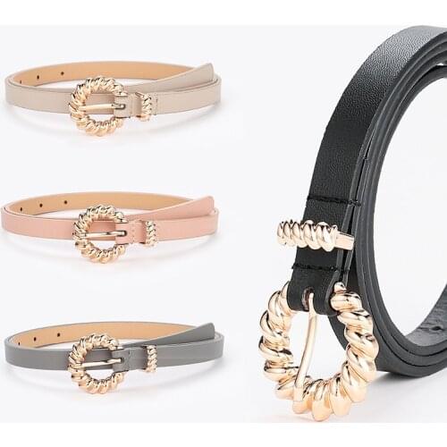 Twist Alloy Buckle PU Leather Solid Color Waist Belt Female Jeans Dress Decorative Waistband Fashion Casual Women Vintage Belt
