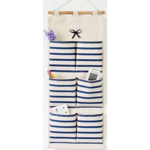 Stripe Butterfly Knot Cotton Linen Hanging Bags Bathroom 6 Pockets Environmental Protection Storage Bag Grocery Store Wall Decor