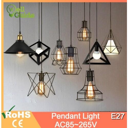 Vintage Iron Cage Hanging Pendant Light Black Led Bulb E27 AC 110V 220V for Foyer/Dining Room/Corridor/Coffee Painted Light