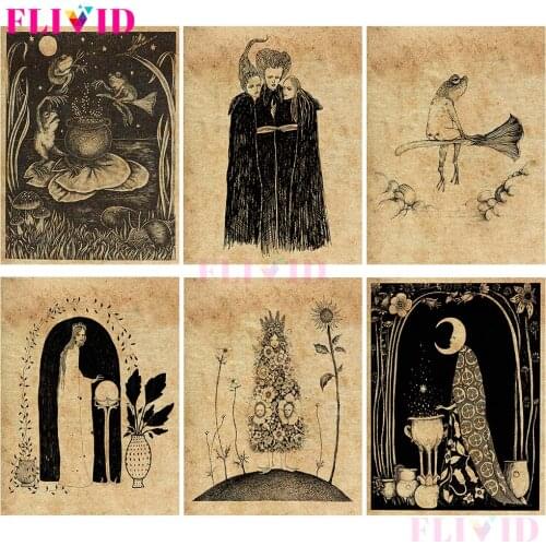 Vintage Moon Frog Witchcraft Witch Nordic Poster Wall Pictures For Living Room Wall Art Canvas Painting Home Decor Unframed