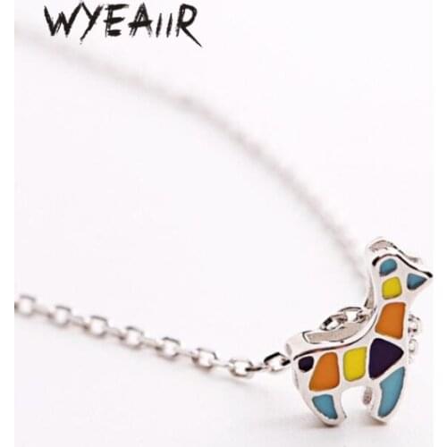 WYEAIIR Color Drop Glaze Giraffe Creative Simple Mini Cute Sweet 925 Sterling Silver Clavicle Chain Female Necklace