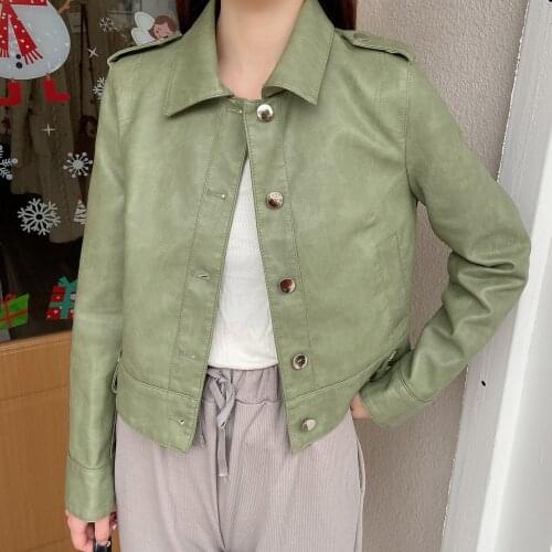 New Brand Pu Leather Jacket Women Fashion Bright Colors Black Motorcycle Coat Short Faux Leather Biker Jacket Soft Jacket Female