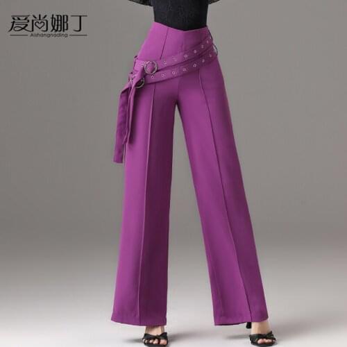 2021 New Latin Dance Pants Womens high waist dance pants modern national standard dance wide leg practice performance pants