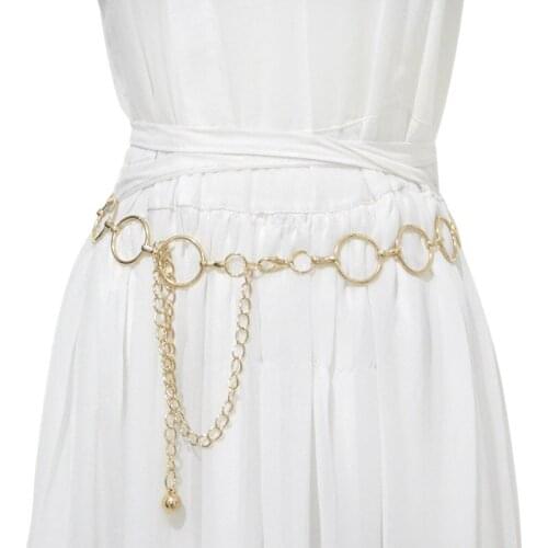 Women Fashion O Ring Chain Belt Female Silver Gold Waist Dress Thin Metal Belts 120cm Long Designer Tassel Fringe Chains
