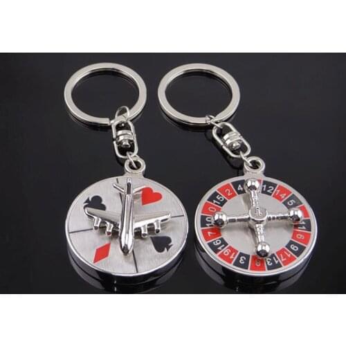 100pcs/lot Russian Roulette/Rotatable Plane Key Chain Turntable Digital Disk Key Ring Holder Car Keychain Bag Charms Pendants