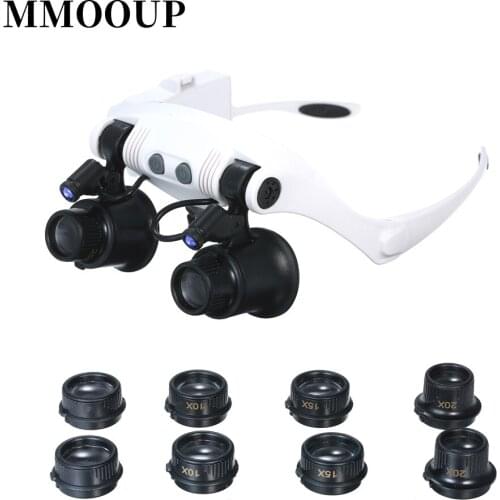10X 15X 20X 25X Headband Magnifier Adjustable Tool with LED Light and 8 Lens for Jewel Tool Repair Eyeglass Magnifying Glass