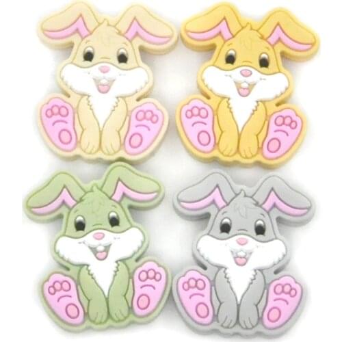 5PCS Teether Beads Silicone Rabbit Shape Teething Beads DIY Baby Pacifier Accessories BPA Free Silicone Sensory Teething Toys