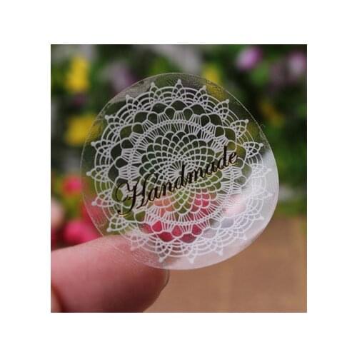 50pcs/lot White lace seals stickers Transparent material "Handmade" Gift sticker (ss-215)