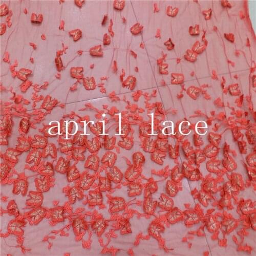 Aa1152 # red 5 yards new butterfly 3d applique african flower best quality net mesh lace fabric for wedding party/sawing