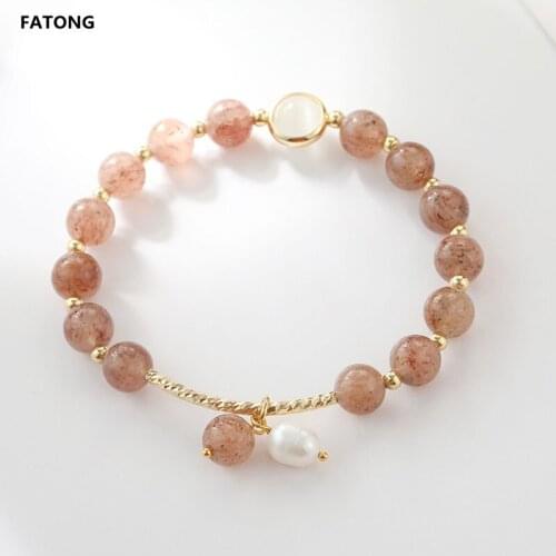 Natural strawberry crystal bracelet female gemstone bracelet elastic pendant ladies gemstone jewelry does not fade