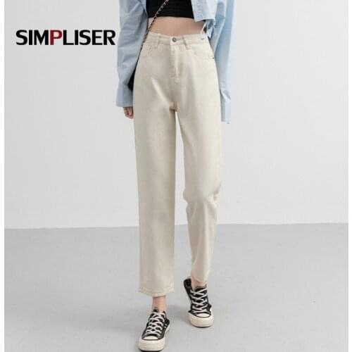 Large Sizes Women Stretch Jeans Pants Denimi Blue Beige Female Straight Jeans Capri Pants 2020 Retro Jeans Trousers