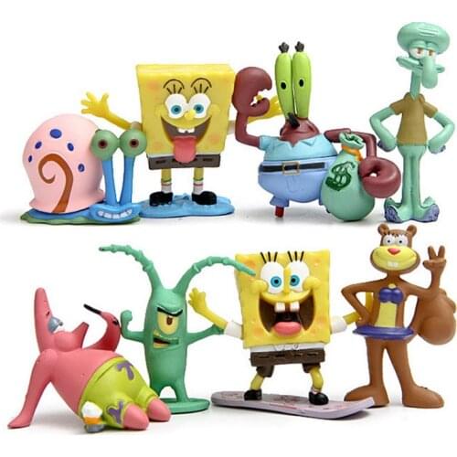 6Pcs/8Pcs Kawaii Patrick Star Sponges PVC Model Hand To Do Bob Action Figure Dolls Kids Cartoon Gifts Vinyl Classic Toys
