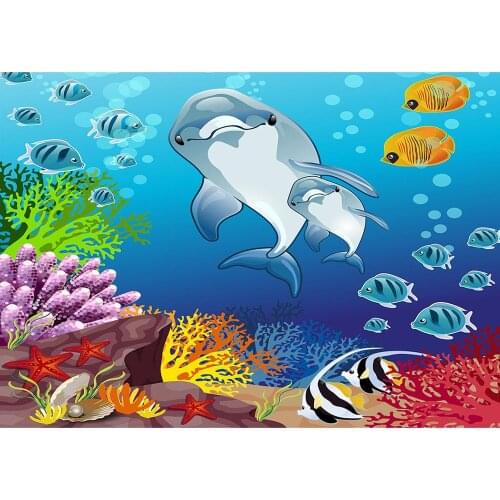 Cartoon Undersea World Dolphin Starfish Photo Background Custom Backdrops for Children Baby Shower Photocall Photography Props