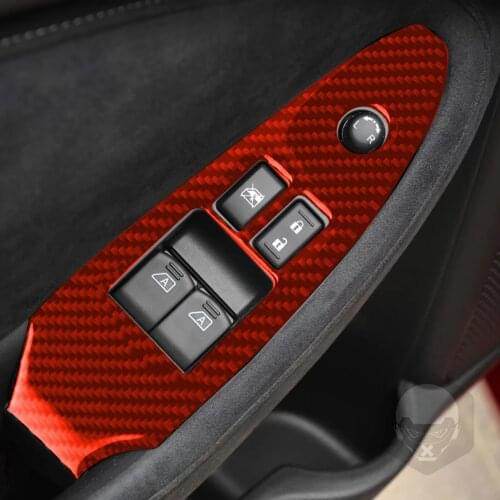 2PC Red Genuine Carbon Fiber Car Window Lift Panel Frame Cover Trim Car Styling For Nissan Z34 370Z 2009-2021 LHD Car