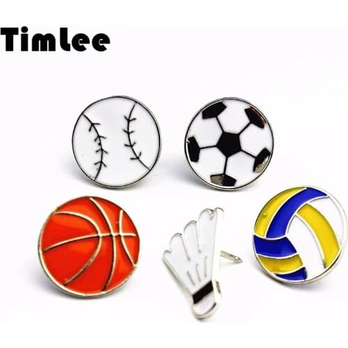 Timlee X264 Fashion Cartoon Cute Football Badminton Basketball Brooch Pins,Fashion Jewelry Wholesale