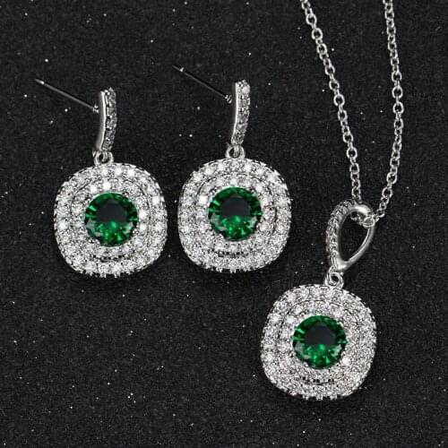 Fashion Jewelry Set Round shape Stud Earrings and pendant necklace Jewelry Set for Women Crystal Cubic Zircon Trendy MotherGift