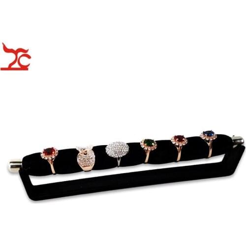 New Mini Ring Jewelry Display Storage Holder Rack Velvet Sponge Stick Ring Bar Black Ring Jewelry Organizer Exhibition Stand Set