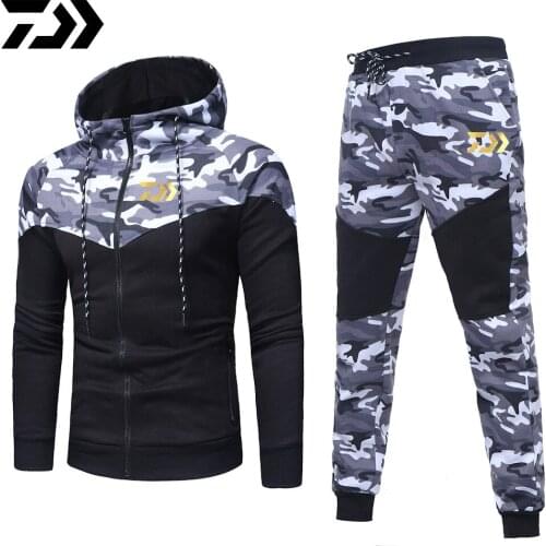 Daiwa Autumn Winter Fishing Clothes Outdoor Mens Breathable Full Sleeve Fishing Elastic Pants Camouflage Sports Suit Fishing