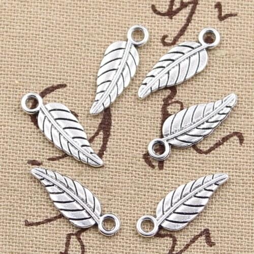 40pcs Charms Double Sided Leaf 20x7mm Antique Silver Color Plated Pendants Making DIY Handmade Tibetan Silver Color Jewelry