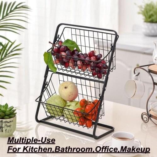Storage Shelves Racks for Kitchen Spices Organizer Fruits Drain Holders Double Layers Bathroom Makeup Cosmetic Rocking Baskets