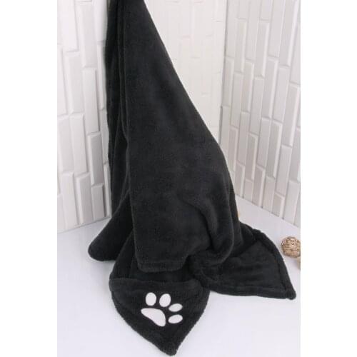 Pet Cat / Dog Pocket Drying Towel Bathrobe Paw Embroidery Black