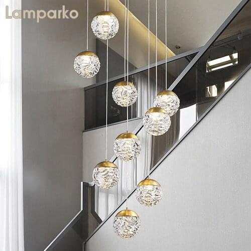 Postmodern Clear Glass Pendant Light LED Nordic Loft Spiral Brass Chandelier Lighting Art Deco Kitchen Island Bedside Staircase