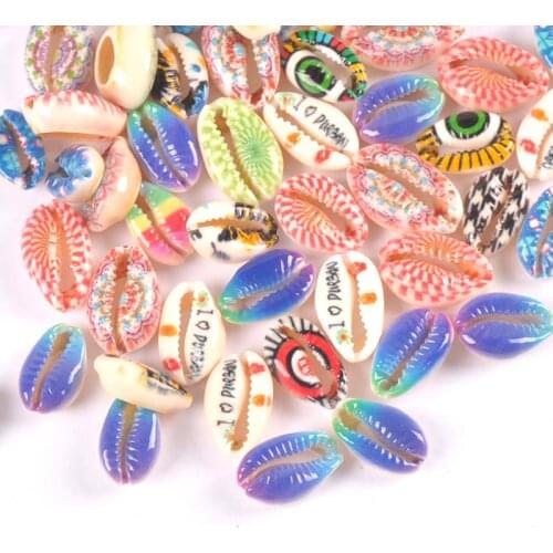 Random Mixed Colorful Painted Natural Shells Loose Beads For Jewelry Making Accessories Necklace Diy Charm Craft 10pcs tr0375