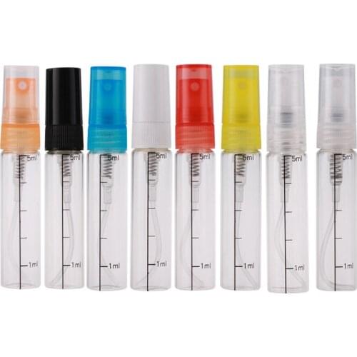 Glass 5 ML Perfume Refillable Bottle Transparent Spray Pump Vials with Scale Plastic Nozzle Cosmetic Toner Bottle Trial Atomizer