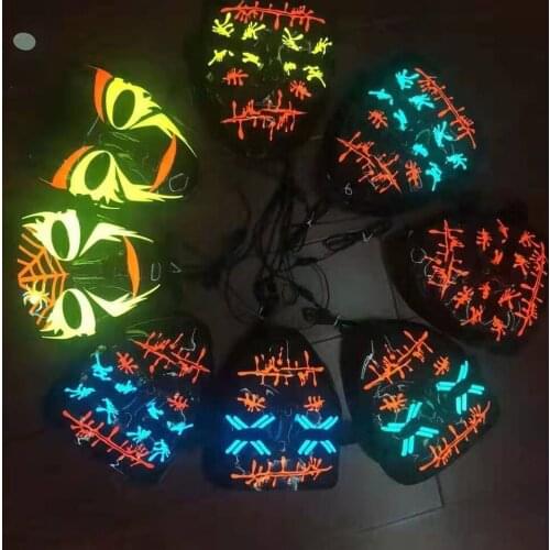 Halloween Scary LED Mask Cosplay Costume Mask EL Wire Light up Mask For Halloween Festival Party Glow In The Dark Dress Up Prop