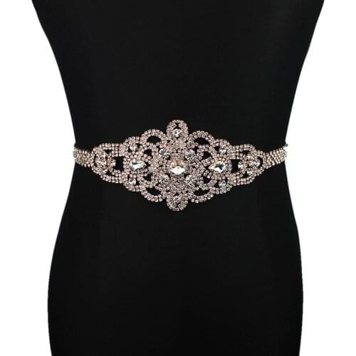 Handmade Crystal Wedding Belt Satin Rhinestone Flower Wedding Dress Belt Rose Gold Crystal Jeweled Bridal Sash Wedding Prom Gown