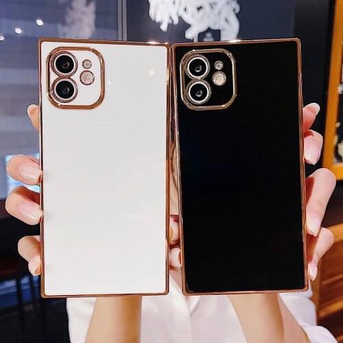 Ottwn Solid Square Electroplating Phone Case For iPhone 11 Pro 12 Pro Max Mini X XR XS Max 7 8 Plus SE 2020 Soft TPU Back Cover
