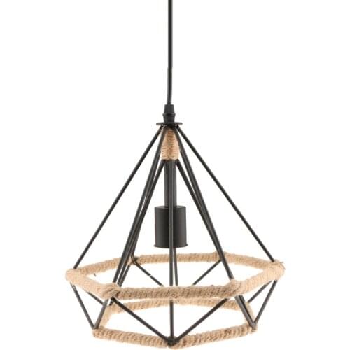Vintage Manila Rope Diamond Shaped Pendant Lightshade Frame Ceiling Loft Hanging Pendant Light Shade with E27 Screw Base