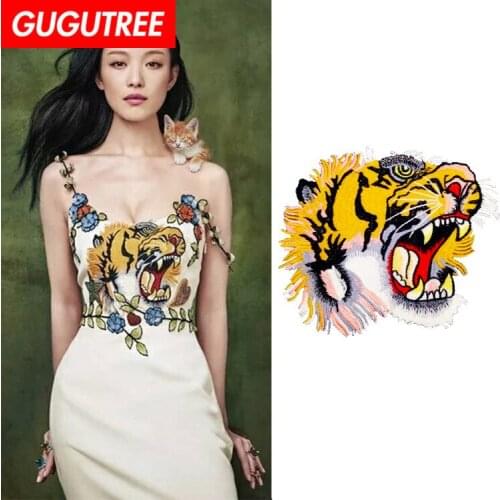 GUGUTREE embroidery big tiger patches animal patches badges applique patches for clothing ZM-110