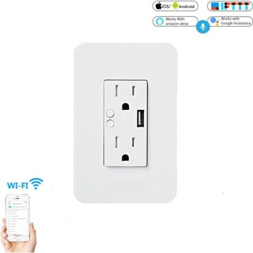Wifi Smart Wall Power Socket Outlets Plug 2 USB Socket Smart Life/Tuya APP Remote Control Anywhere Work with Alexa Google Home