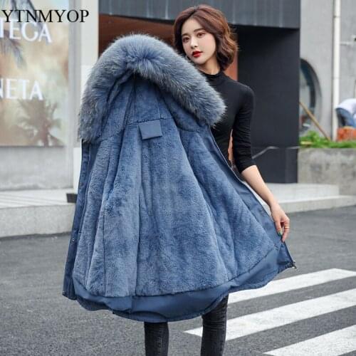 YTNMYOP Fur Lining Warm Jackets Women 2021 New Hooded Office Lady Coat Outerwear Snow Wear Parkas Big Pockets S-3XL