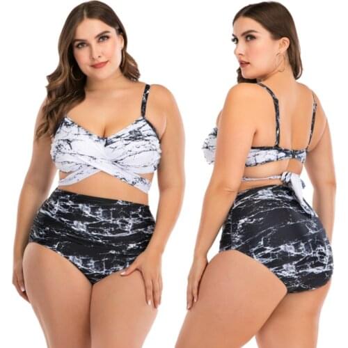 Women Swimming Wear Plus Size Wrap Trikini Two Piece Swimsuit High Waist Bikini Big Girl Swimwear 2pcs Extra Large Biquini Set