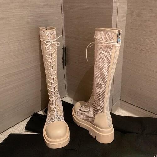 Women Boots Breathable Mesh Cool Boots Women Square Heels Pumps Women Shoes Boots for Women Boots Summer Boots flats