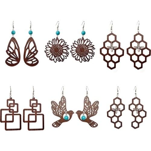 Butterfly Turquoise Wooden Earring Women Unique Vintage Simple Hot Sale Statement Earrings
