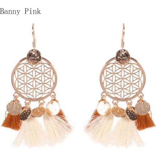 Bohemia layer Cotton Tassel Dangle Earrings For Women Ethnic Pendant Drop Earrings Fashion Jewelry Pendienets Statement Earrings